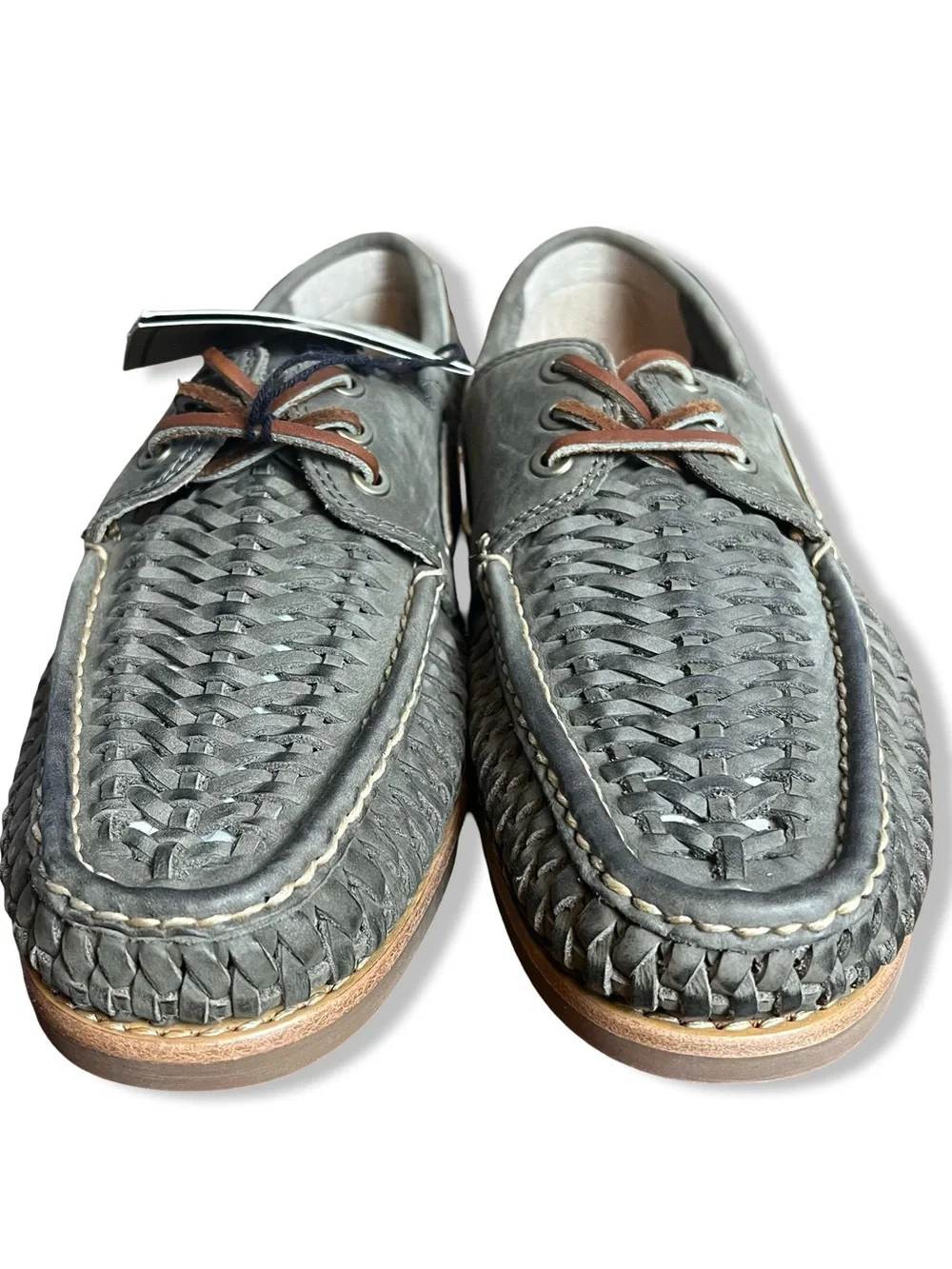 Frye Mens Sully Woven Boat Shoes Leather Loafers Slate Gray NIB Sz. 9